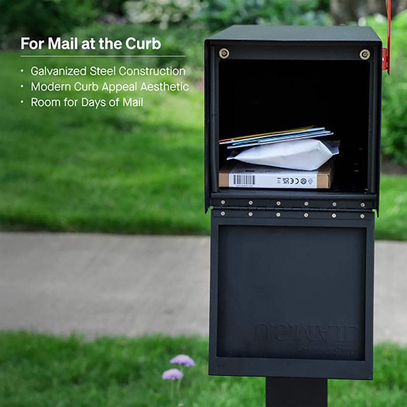 Adoorn No Lock Galvanized Steel Post Mount Black Mailbox