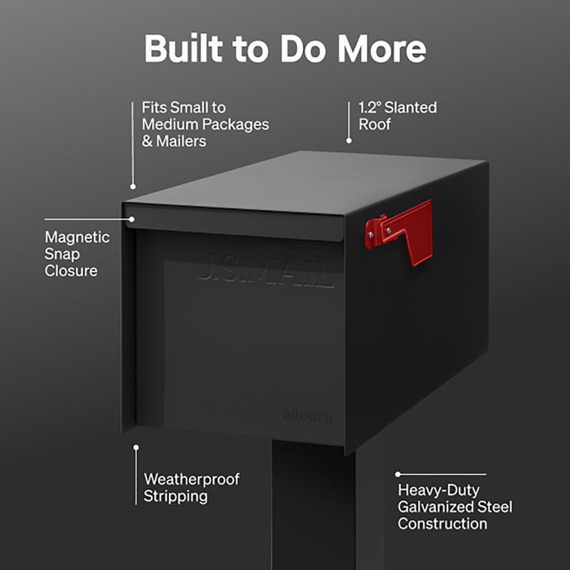 Adoorn No Lock Galvanized Steel Post Mount Black Mailbox
