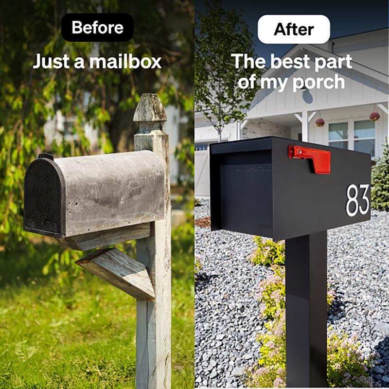 Adoorn No Lock Galvanized Steel Post Mount Black Mailbox