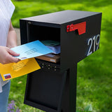 Adoorn No Lock Galvanized Steel Post Mount Black Mailbox