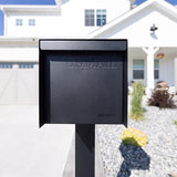 Adoorn No Lock Galvanized Steel Post Mount Black Mailbox