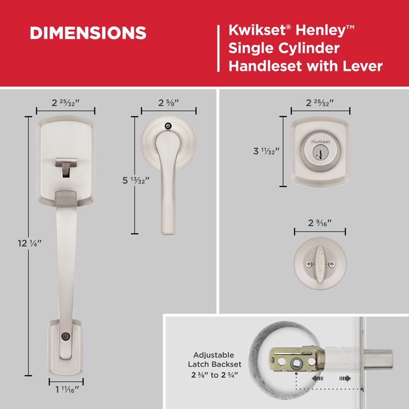 Kwikset Henley Satin Nickel Entry Handleset 1.75 in.