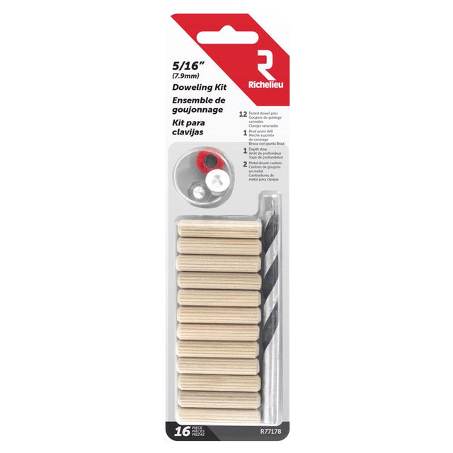 Richelieu Round Wood Dowel Kits 5/16 in. D X 1.5 in. L 16 pk Natural