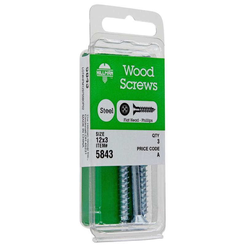 Hillman No. 12 X 3 in. L Phillips Zinc-Plated Wood Screws 3 pk