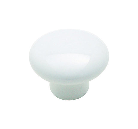 KNOB 1.25"RND CERAMIC WH