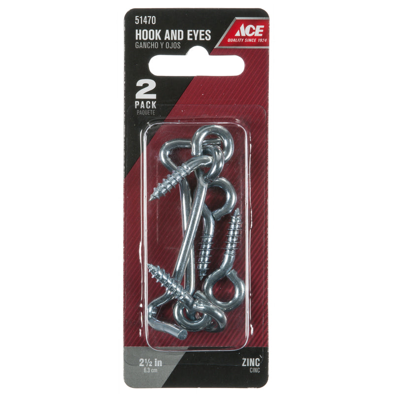 Ace Small Zinc-Plated Silver Steel 0.8175 in. L Hook and Eye 2 pk