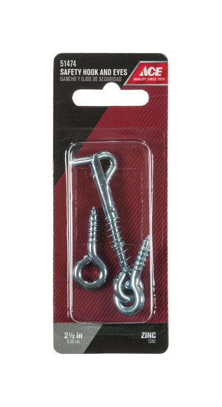 Ace Small Zinc-Plated Silver Steel 2.5 in. L Safety Hook and Eye 1 pk