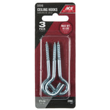 Ace Small Silver Steel 2.4375 in. L Ceiling Hook 45 lb 3 pk
