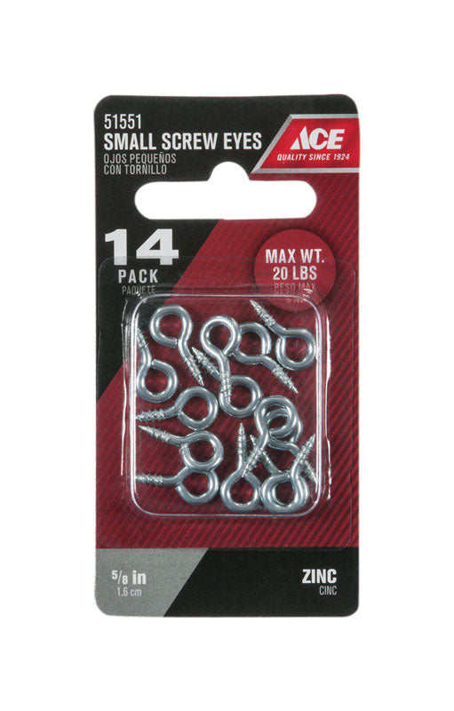 Ace 3/32 in. D X 5/8 in. L Zinc-Plated Steel Screw Eye 20 lb. cap. 14 pk