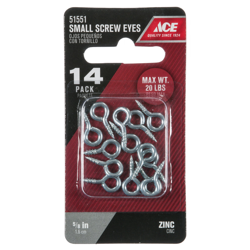 Ace 3/32 in. D X 5/8 in. L Zinc-Plated Steel Screw Eye 20 lb. cap. 14 pk
