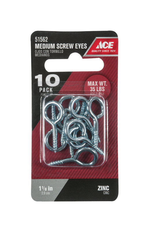 Ace 1/8 in. D X 1-1/8 in. L Zinc-Plated Steel Screw Eye 35 lb. cap. 10 pk