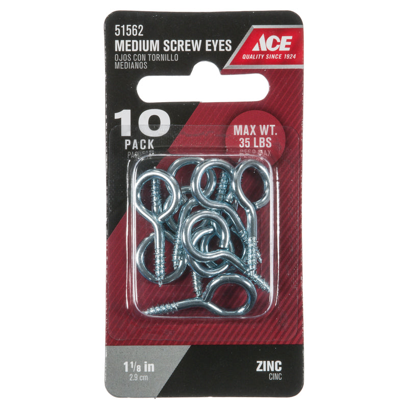 Ace 1/8 in. D X 1-1/8 in. L Zinc-Plated Steel Screw Eye 35 lb. cap. 10 pk