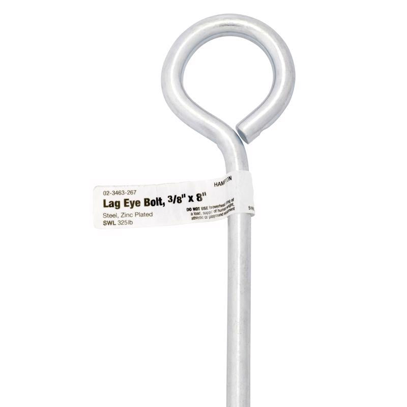Hampton 3/8 in. X 8 in. L Zinc-Plated Steel Lag Thread Eyebolt