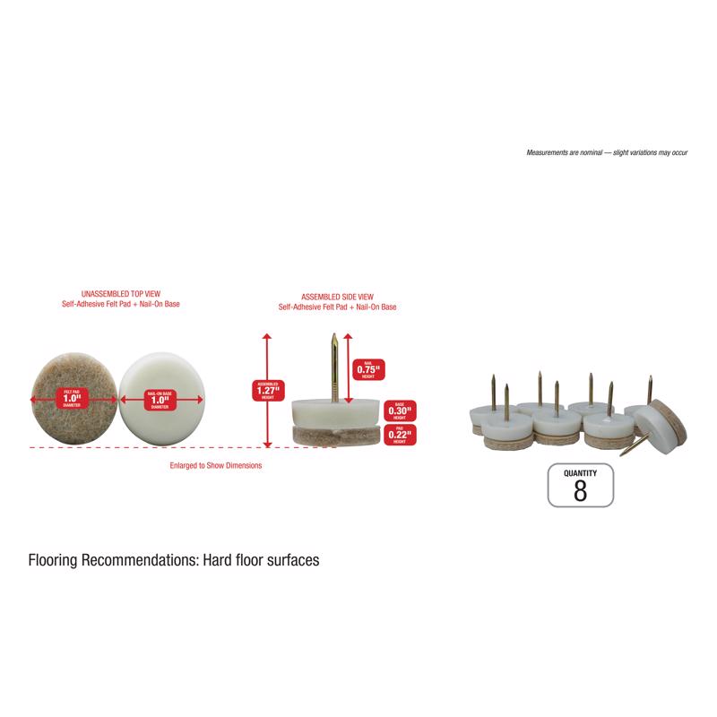 Ace White 1 in. Nail-On Felt Chair Glide Set 8 pk