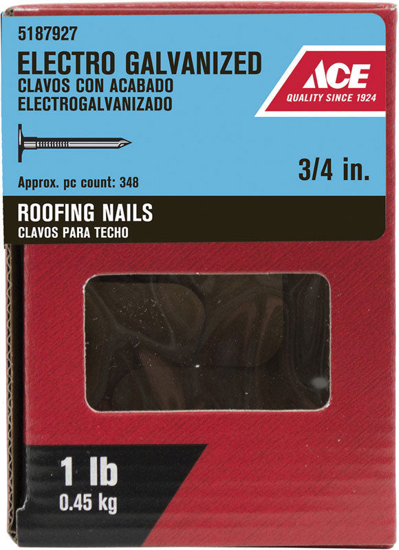 Ace 3/4 in. Roofing Electro-Galvanized Steel Nail Large Head 1 lb