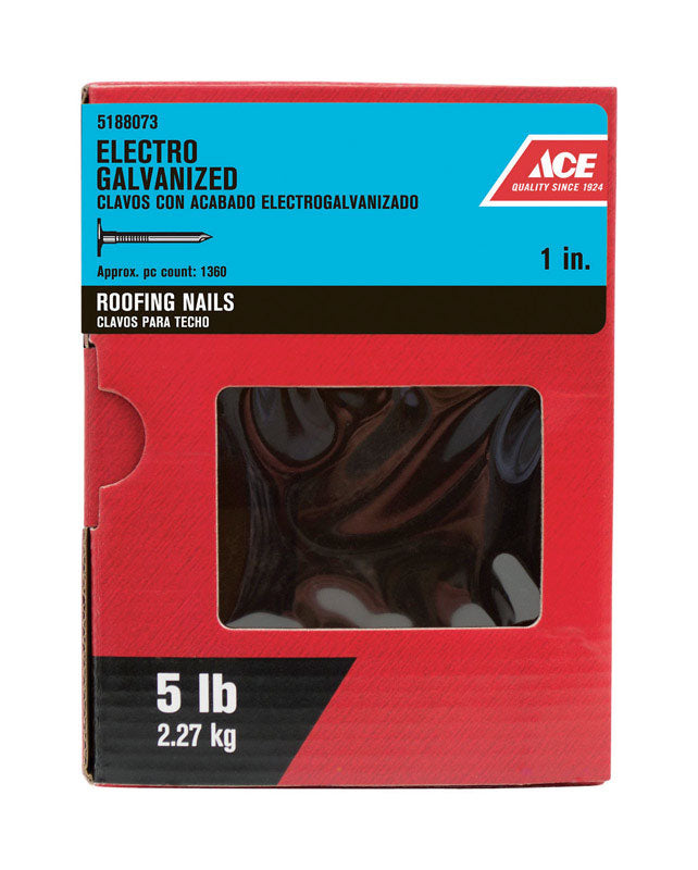 Ace 1 in. Roofing Electro-Galvanized Steel Nail Large Head 5 lb