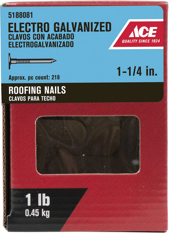 Ace 1-1/4 in. Roofing Electro-Galvanized Steel Nail Large Head 1 lb