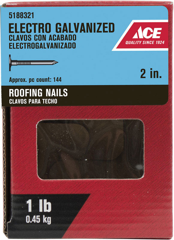 Ace 2 in. Roofing Electro-Galvanized Steel Nail Large Head 1 lb