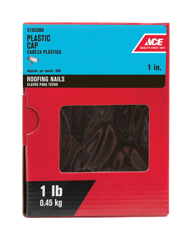 Ace 1 in. Cap Galvanized Plastic/Steel Nail Flat Head 1 lb