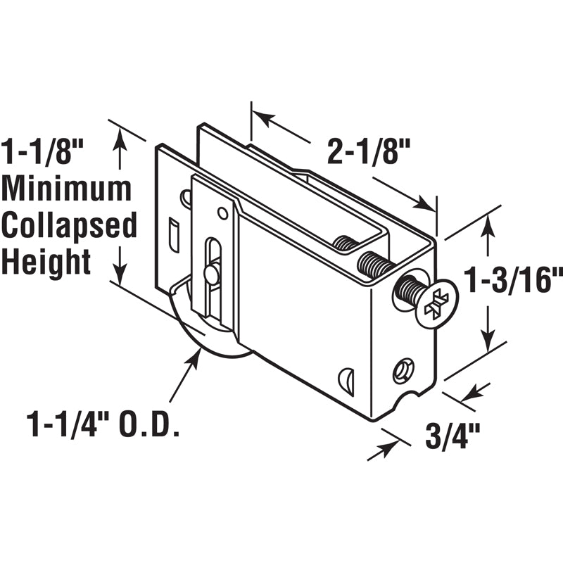 Prime-Line 1-1/4 in. D X 0.75 in. L Steel Roller Assembly 1 pk