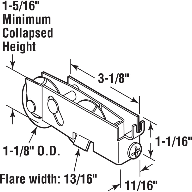 Prime-Line 1-1/8 in. D X 0.69 in. L Steel Roller Assembly 1 pk