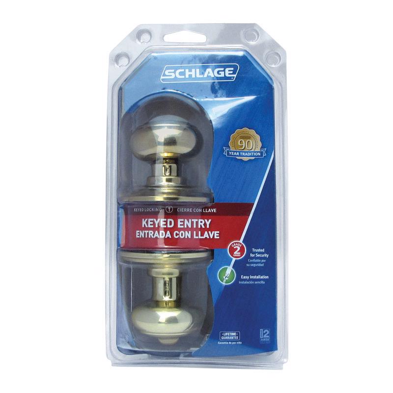 Schlage Georgian Bright Brass Entry Lockset 1-3/4 in.