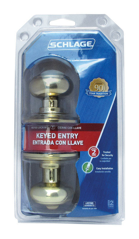 Schlage Georgian Bright Brass Entry Lockset 1-3/4 in.
