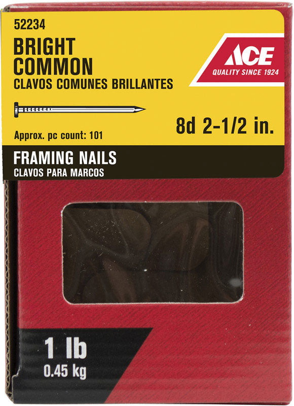 Ace 8D 2-1/2 in. Framing Bright Steel Nail Round Head 1 lb