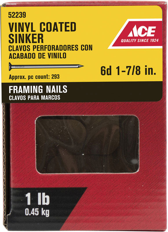 Ace 6D 1-7/8 in. Sinker Vinyl Steel Nail Checkered Head 1 lb
