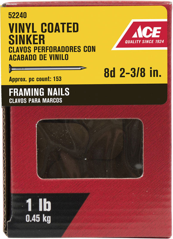 Ace 8D 2-3/8 in. Sinker Vinyl Steel Nail Checkered Head 1 lb