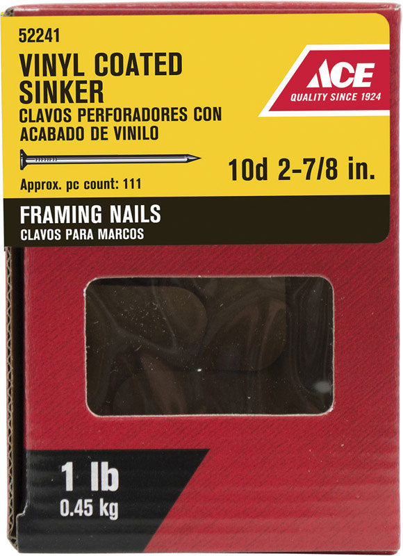 Ace 10D 2-7/8 in. Sinker Vinyl Steel Nail Checkered Head 1 lb