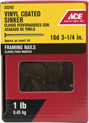 Ace 16D 3-1/4 in. Sinker Vinyl Steel Nail Checkered Head 1 lb
