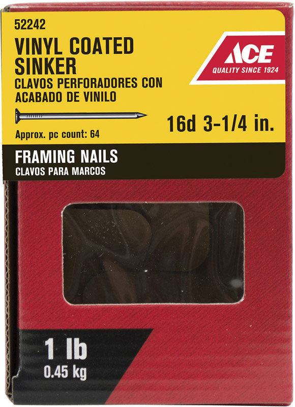 Ace 16D 3-1/4 in. Sinker Vinyl Steel Nail Checkered Head 1 lb