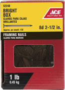 Ace 8D 2-1/2 in. Framing Bright Steel Nail Flat Head 1 lb