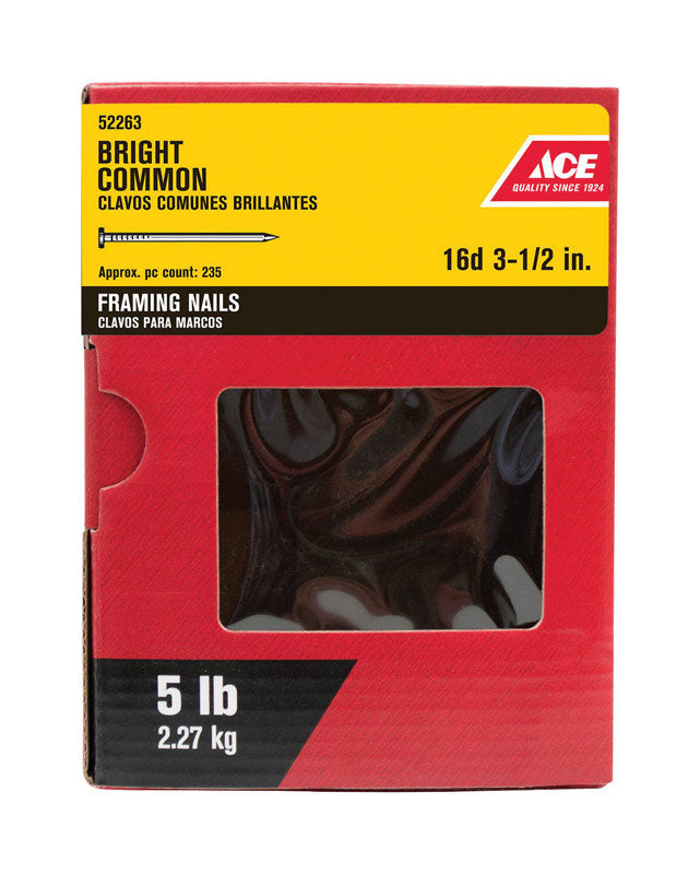 Ace 16D 3-1/2 in. Common Bright Steel Nail Round Head 5 lb