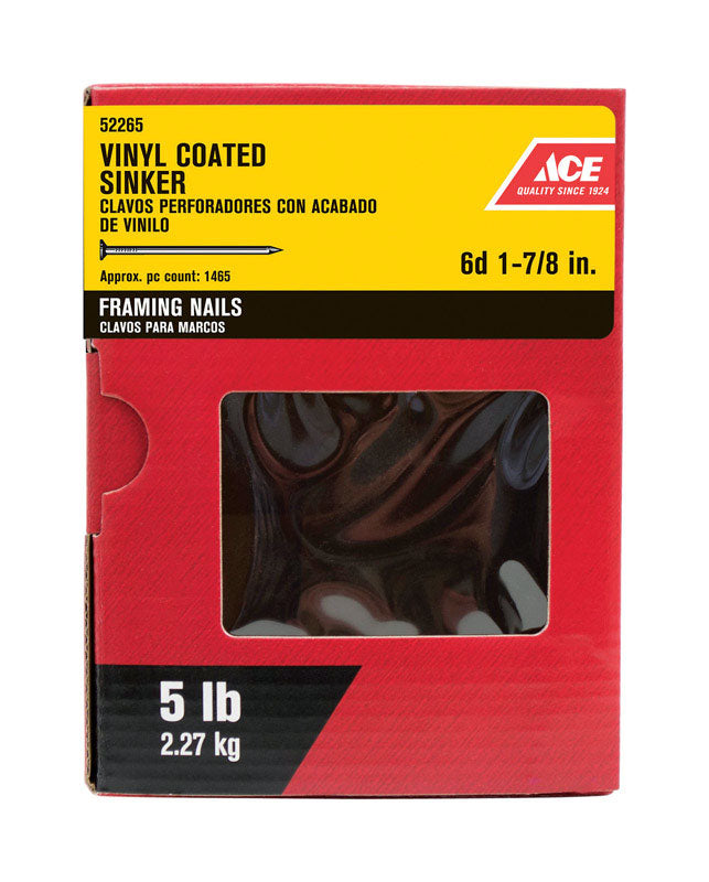 Ace 6D 1-7/8 in. Sinker Vinyl Steel Nail Checkered Head 5 lb