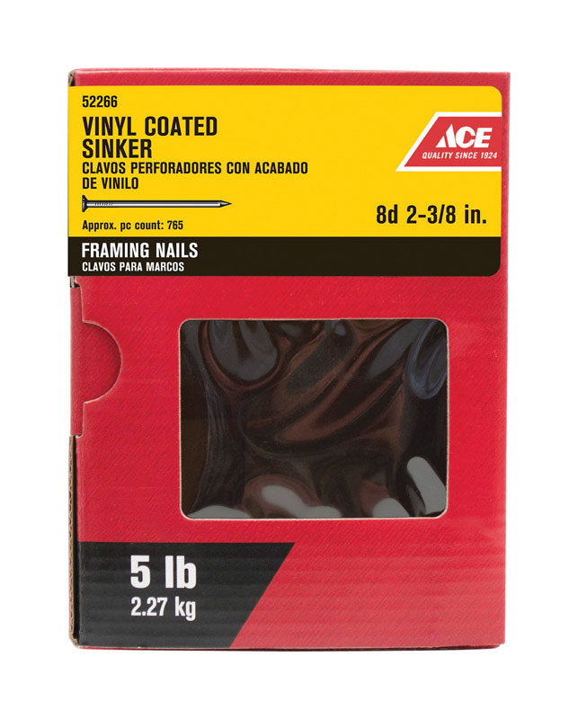 Ace 8D 2-3/8 in. Sinker Vinyl Steel Nail Checkered Head 5 lb