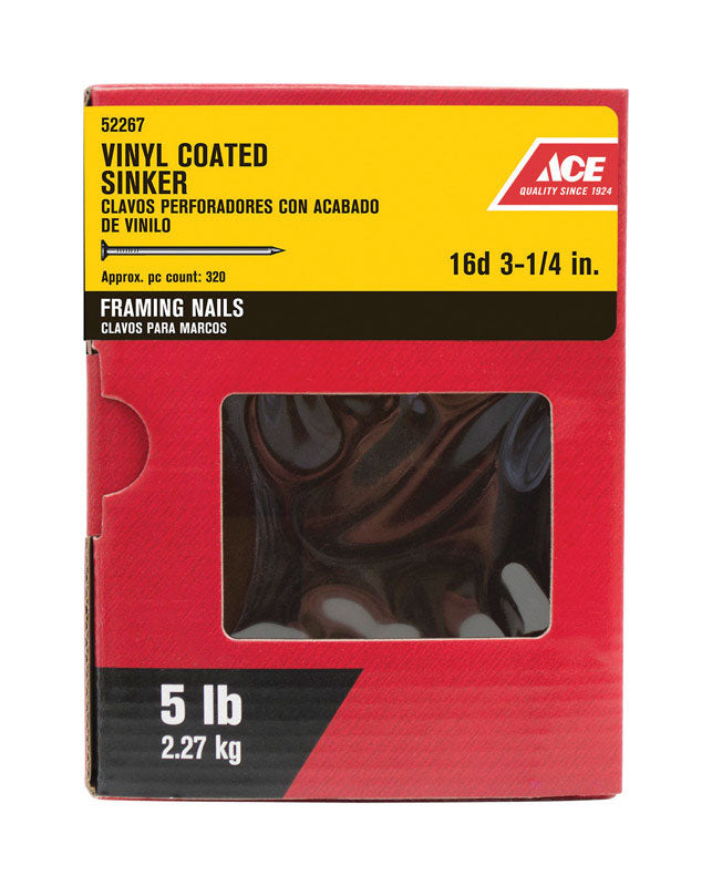 Ace 16D 3-1/4 in. Sinker Vinyl Steel Nail Checkered Head 5 lb