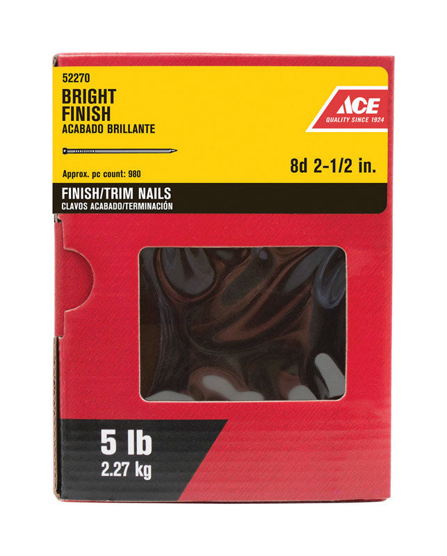 Ace 8D 2-1/2 in. Finishing Bright Steel Nail Countersunk Head 5 lb