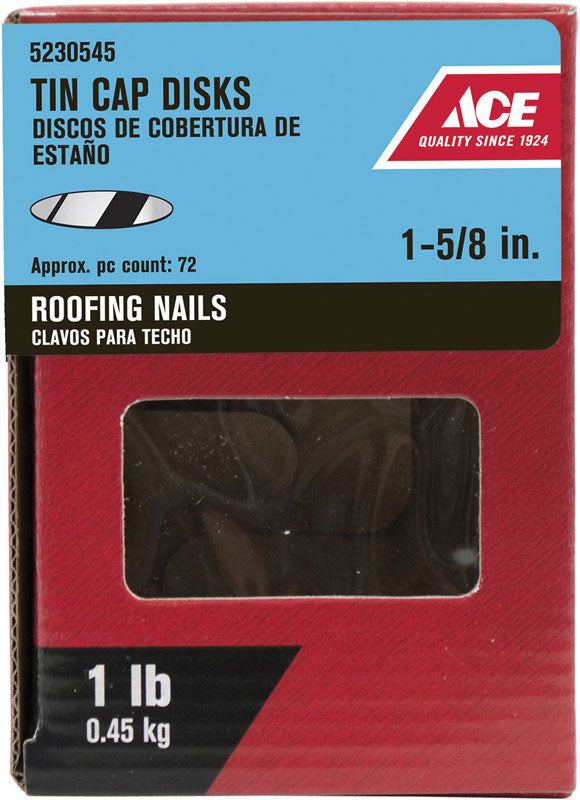 Ace 1-5/8 in. Roofing Plastic/Steel Tin Cap Disks Flat Head 1 lb