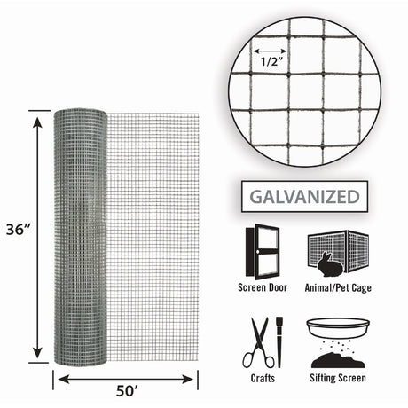 Garden Craft 36 in. H X 50 ft. L Galvanized Steel Hardware Cloth 1/2 in.