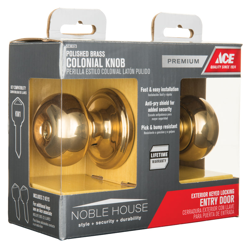 Ace Colonial Polished Brass Entry Lockset 1-3/4 in.