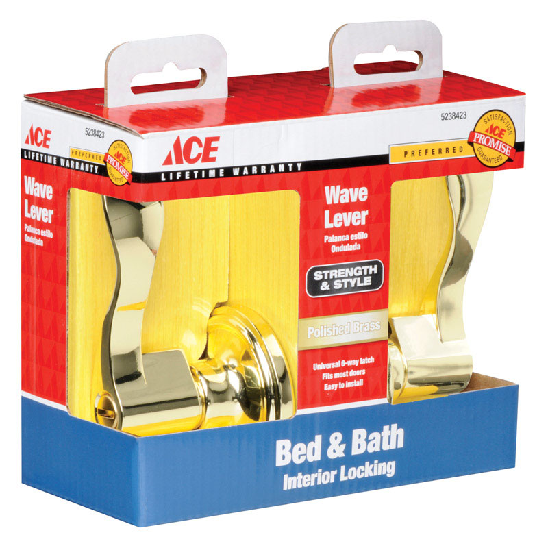Ace Wave Polished Brass Privacy Lever Right or Left Handed