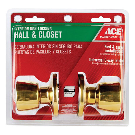 Ace Tulip Polished Brass Passage Door Knob Right or Left Handed