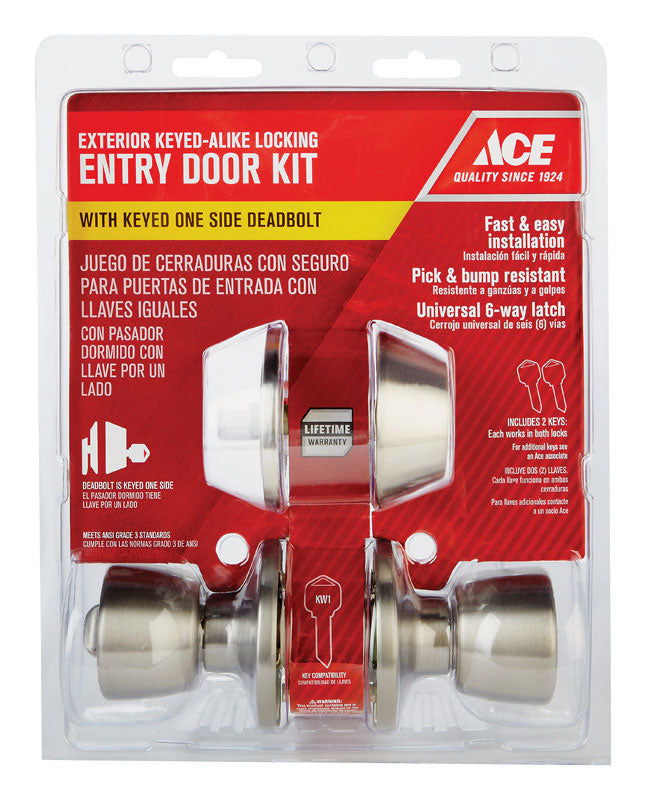 Ace Tulip Satin Entry Lever and Deadbolt Set 1-3/4 in.