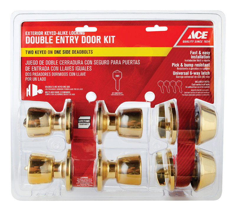 Ace Tulip Polished Brass Double Entry Door Kit 1-3/4 in.