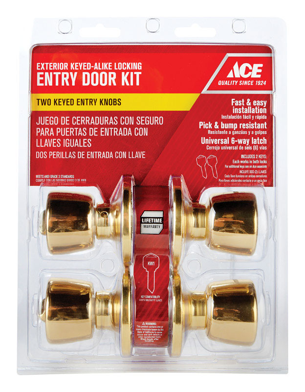 Ace Tulip Polished Brass Entry Door Kit 1-3/4 in.