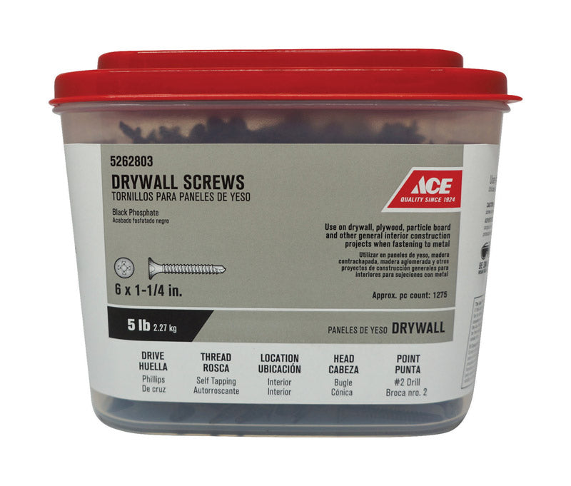 Ace No. 6 wire X 1-1/4 in. L Phillips Drywall Screws 5 lb 1226 pk