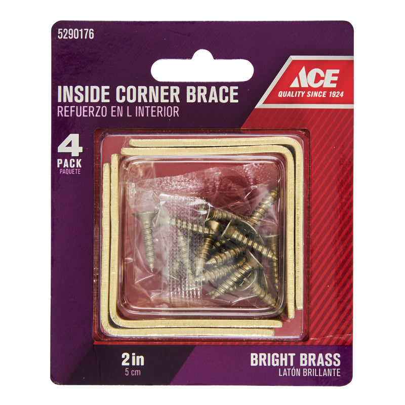 Ace 2 in. H X 3.75 in. W X 2 in. D Brass Inside L Corner Brace