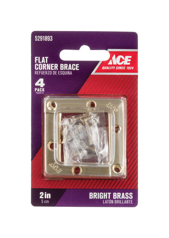 Ace 2 in. H X 2.750 in. W X 2 in. D Brass Flat Corner Brace